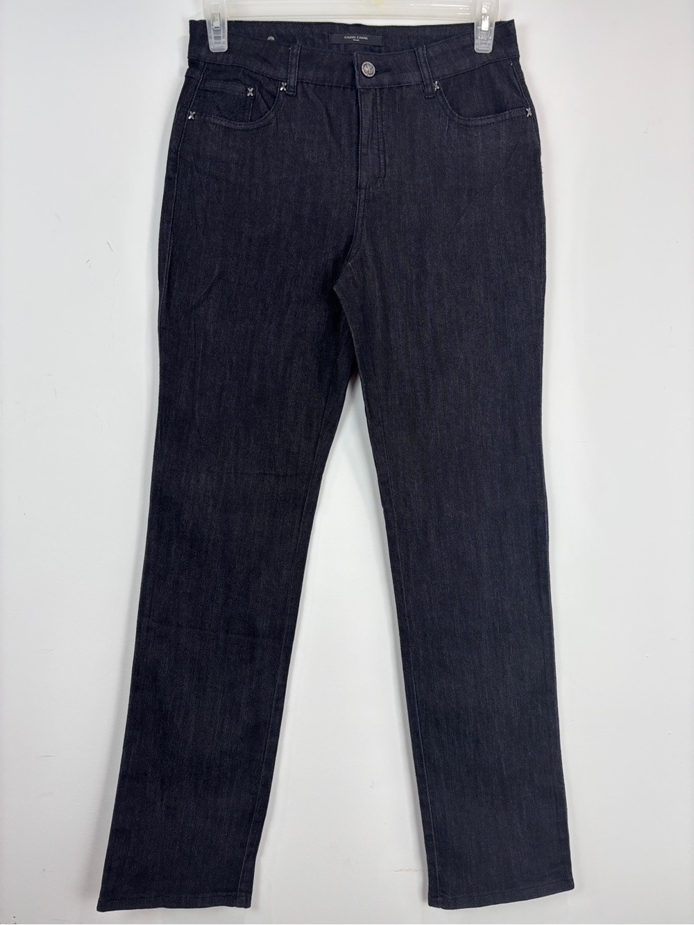 Simon Chang Denim Jeans Size 8 Dark Wash Straight Leg Stretch Classic Mid Rise